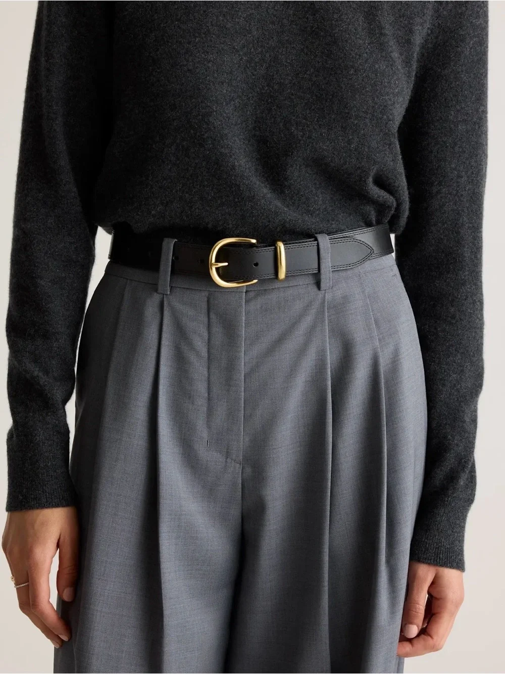 Quince Allegra European Leather Belt Black Gold Buckle French Nappa Size L